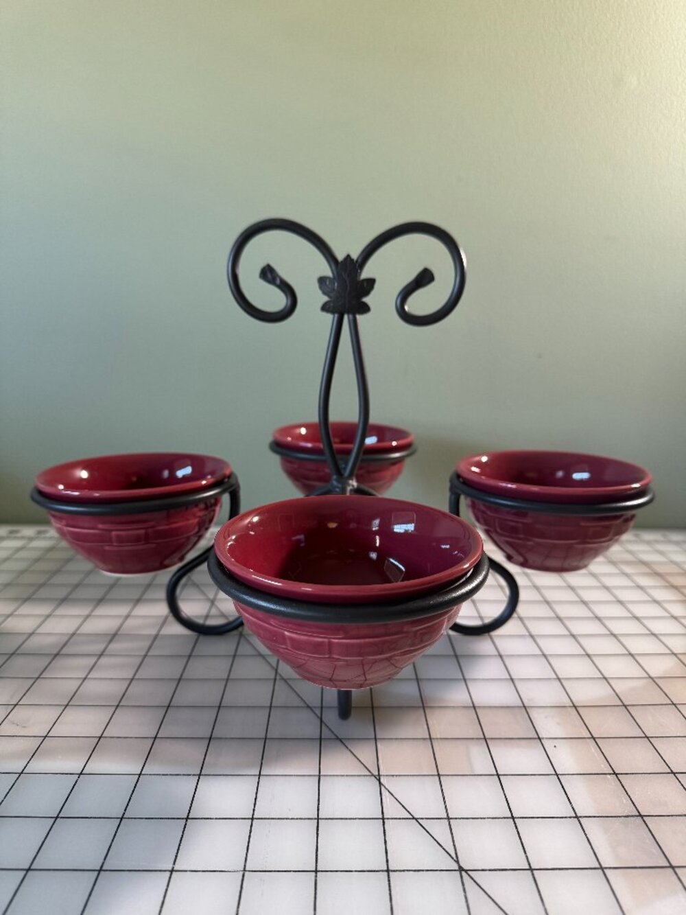 Longaberger Paprika Red Dessert & Condiment Bowl Caddy Set